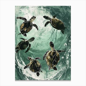 Sea Turtles In An Underwater World Textured Illustration 1 Canvas Print