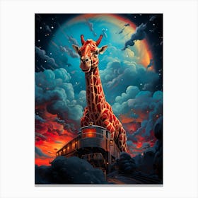 Giraffe On Train Canvas Print