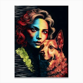 Portrait Of A Woman With A Dog Canvas Print