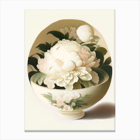 Bowl Of Beauty Peonies White Vintage Sketch Canvas Print