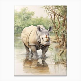 Rhino In The Landscape Illustration 3 Canvas Print