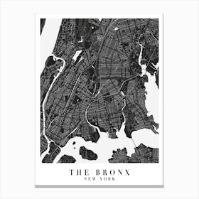 The Bronx New York Minimal Black Mono Street Map Canvas Print