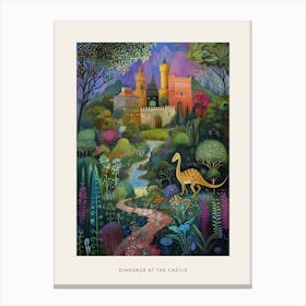 Dinosaur In The Castle Garden Painting 3 Poster Canvas Print