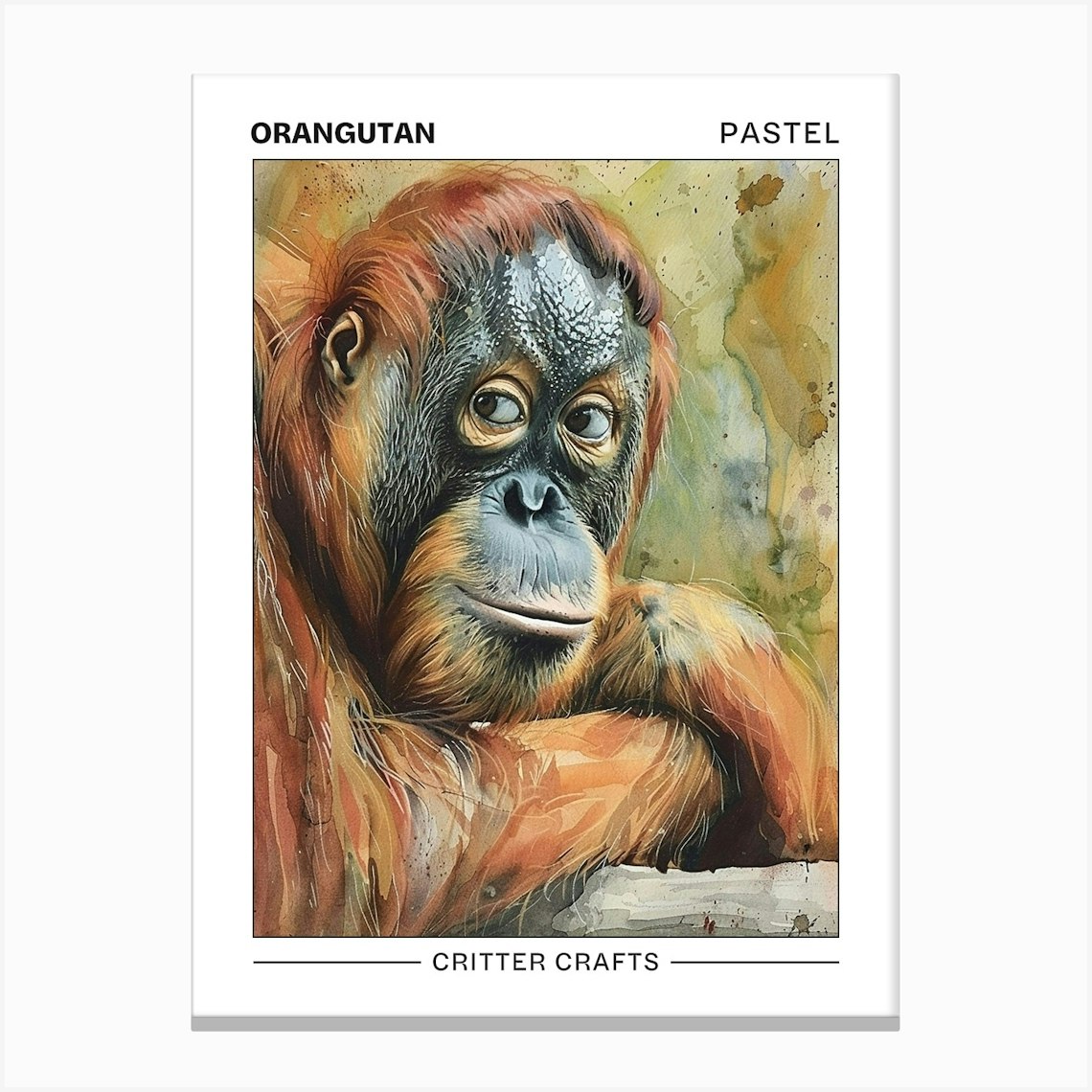 Orangutan Pastel Watercolour 3 Poster Canvas Print by Critter Crafts