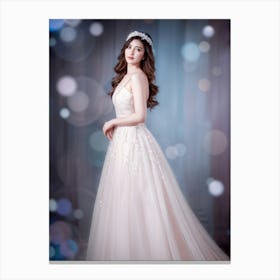 Portrait Of An Elegant Woman Gaze Fixed On The Distance Adorned In A Flowing Gown That Mingles Wit Canvas Print