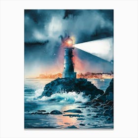 Lighthouse At Night, Anime Art Lofi 1 Canvas Print