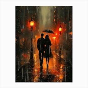 Couple Walking In The Rain, Romantic Monochrome Charcoal style 1 Stampe su tela