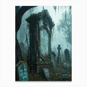 An Eerie Signboard Covered In Peeling Paint Sits Rusted At The Entrance Of An Abandoned Cemetery Shr Canvas Print