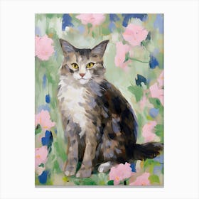 A Kurilian Bobtail Cat Painting, Impressionist Painting 2 Canvas Print