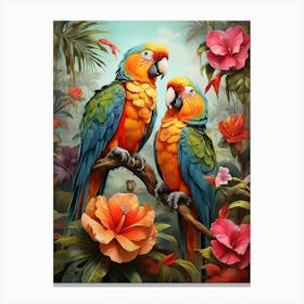 Two Parrots In The Jungle art print Canvas Print