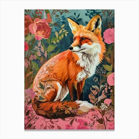 Floral Animal Painting Fox 4 Canvas Print