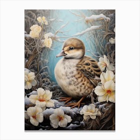 Floral Winter Snow Duckling 1 Canvas Print