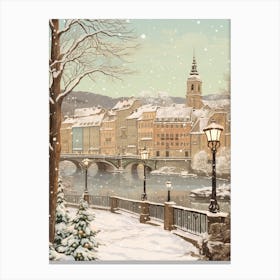 Vintage Winter Illustration Stockholm Sweden 2 Canvas Print