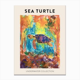 Sea Turtle Underwater Pencil Scribble Poster 1 Canvas Print