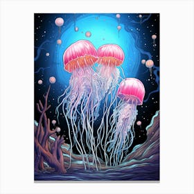 Moon Jellyfish Pencil Drawing 2 Canvas Print