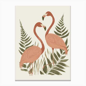 Lesser Flamingo And Ferns Minimalist Illustration 2 Canvas Print