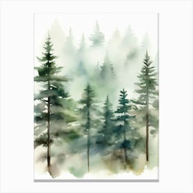 Appalachian Mountains of Misty Pines Watercolor Print of Evergreen Forest..136 Canvas Print