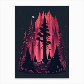 A Fantasy Forest At Night In Red Theme 13 Canvas Print