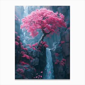 Pink Tree In A Waterfall Canvas Print