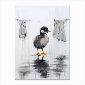 Black Feathered Duckling Under A Washing Line Canvas Print