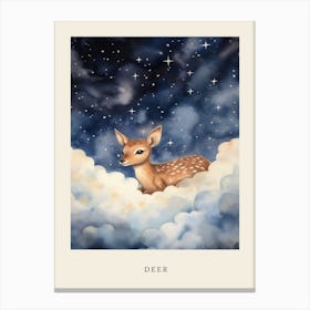 Baby Deer 1 Sleeping In The Clouds Nursery Poster Canvas Print