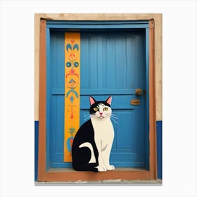 Cat On A Blue Door Canvas Print