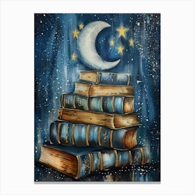 Books Moon Stars Reading Nook Print Fantasy Print Cozy Home  Canvas Print