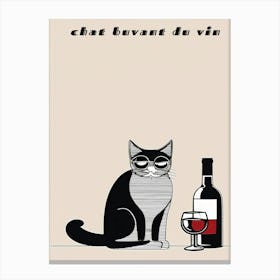 Chat Buvant Du Vin - Cat Drinking Wine Canvas Print