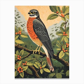 Vintage Bird Linocut Eurasian Sparrowhawk 1 Canvas Print
