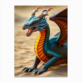 Blue and Red Dragon In The Sand Canvas Print