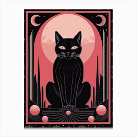 The Moon Tarot Card, Black Cat In Pink 0 Canvas Print