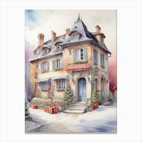 Christmas House Watercolor Painting Canvas Print