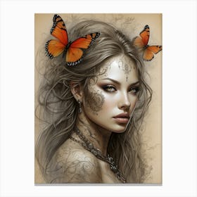 Beautiful Woman With Butterflies 1 Canvas Print