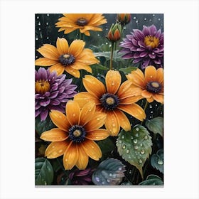 Whispers of Autumn in the Rain: Flowers On A Rainy Day Canvas Print