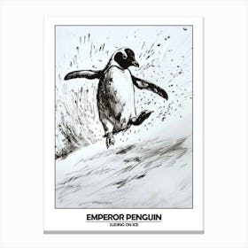 Penguin Sliding On Ice Poster 3 Canvas Print