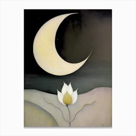 Crescent Moon And Lotus Abstract Painting Canvas Print