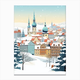 Retro Winter Illustration Prague Czech Republic Canvas Print