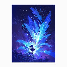 Girl With Blue Feathers Canvas Print