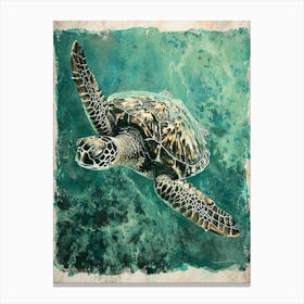 Textured Sea Turtle Swimming Painting 4 Canvas Print