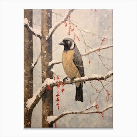 Vintage Winter Animal Painting Woodpecker 4 Canvas Print