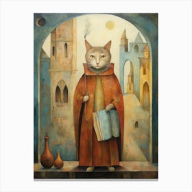 Cat In Medieval Robes Romantesque Style Canvas Print