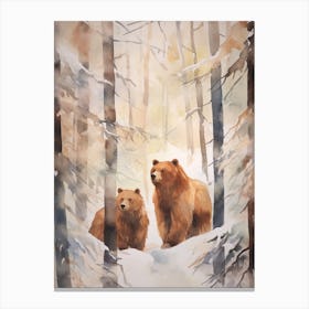 Winter Watercolour Brown Bear 3 Canvas Print
