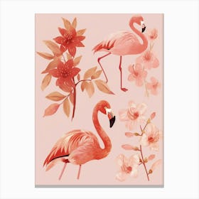 Lesser Flamingo And Bougainvillea Minimalist Illustration 2 Canvas Print
