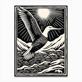 B&W Bird Linocut Albatross 3 Canvas Print
