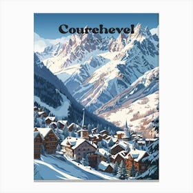 Courchevel France Snow Mountain Travel Illustration Canvas Print