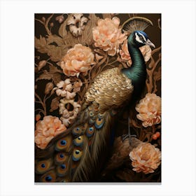 Dark And Moody Botanical Peacock 2 Canvas Print