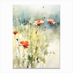 Poppies A, Wildflower Painting, Botanical Art Canvas Print