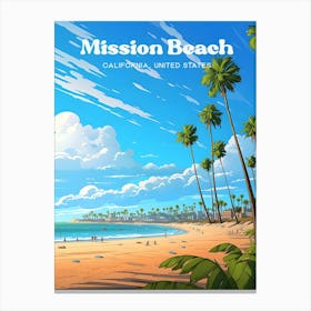 Mission Beach California United States Vacation Travel Illustration Canvas Print