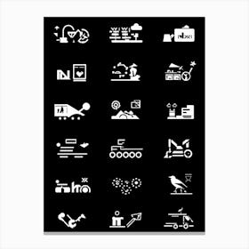 Black Icon Interface Representing Various Sectors Including Transportation Medicine Mobile School 2 1 Canvas Print