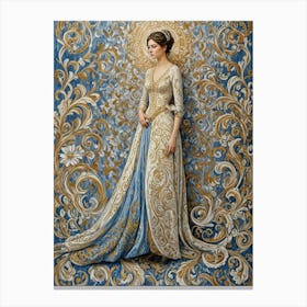 Lady In Blue And Gold Canvas Print